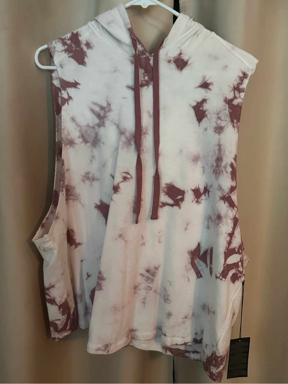Forever 21 Sleeveless Tie-Dye Hoodie Tank - Mauve & White